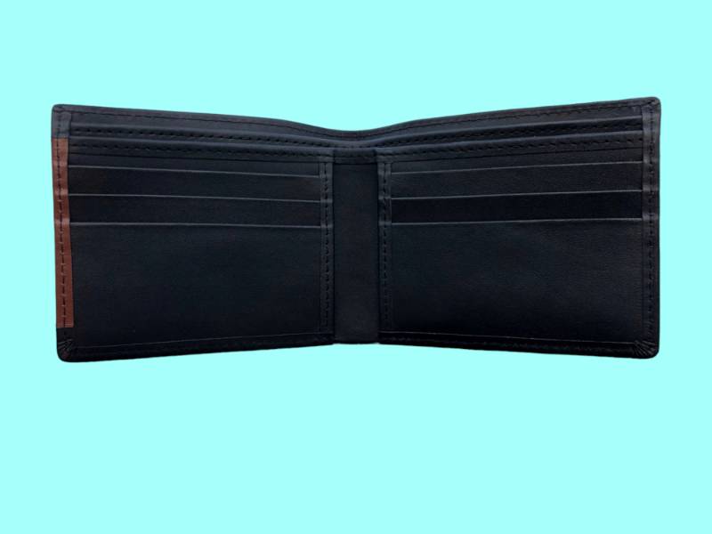 Black Leather Wallets With Brown Stripe