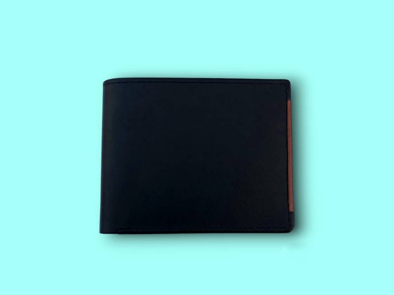 Black Leather Wallets With Brown Stripe