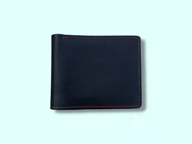 Black Leather Wallet With Red Stitch