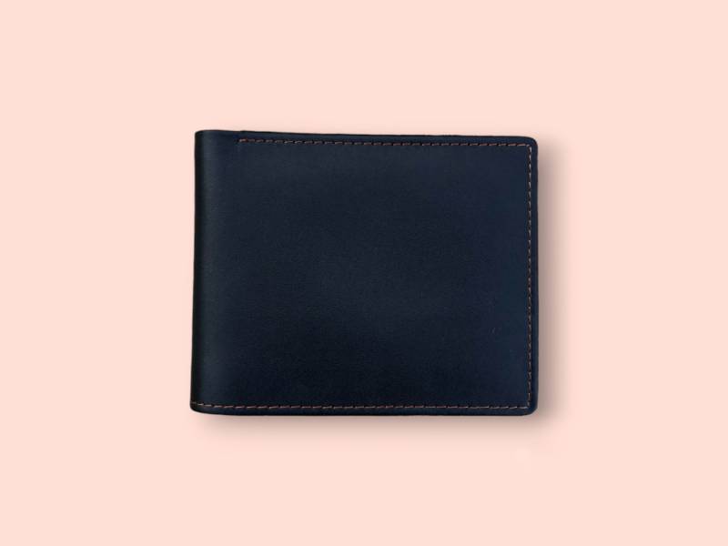 Black Leather Wallet With Orange Stitch