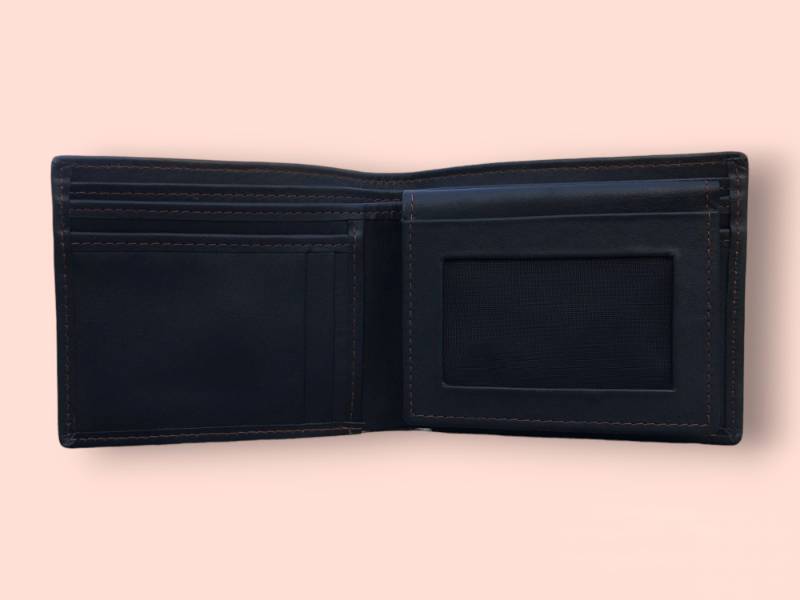 Black Leather Wallet With Orange Stitch