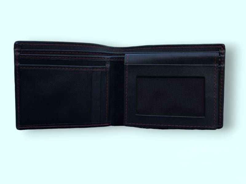Black Leather Wallet With Red Stitch