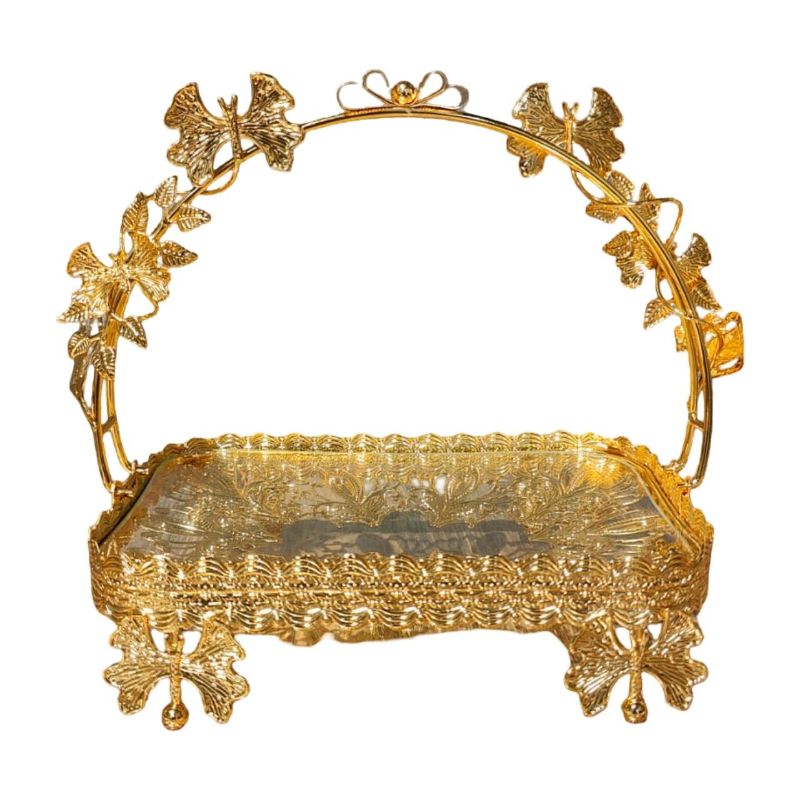 (TPM-1620) Gold-Plated Metal Basket With A Glass Tr