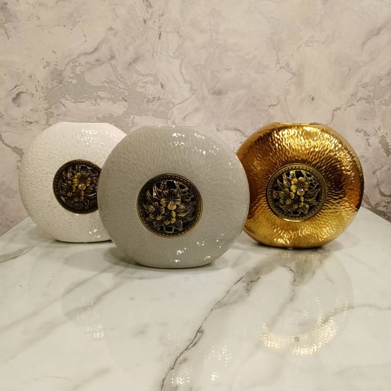 (TPM-005) White+Grey Shell Vase S