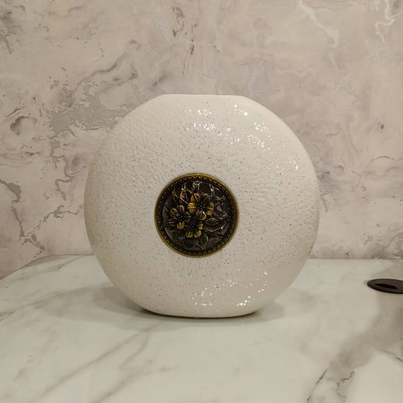 (TPM-006) White+Grey Shell Vase L