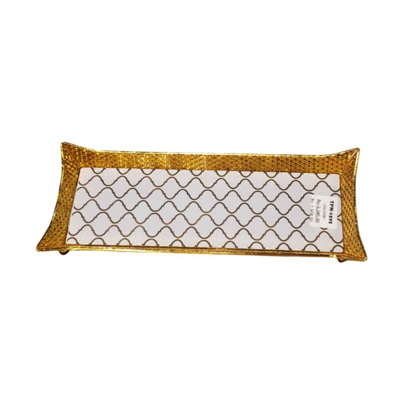 (TPM-1595) Gold Metal And Patterned Mirror Tray Lar