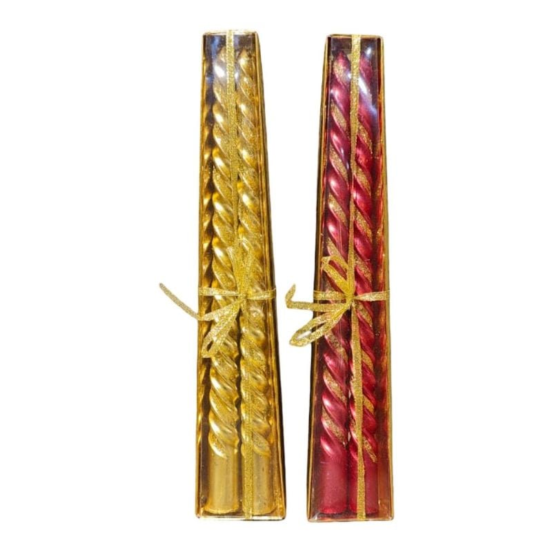 (TPM-1558) 2 Pcs Set Wax Candle Red & Golden Gift P