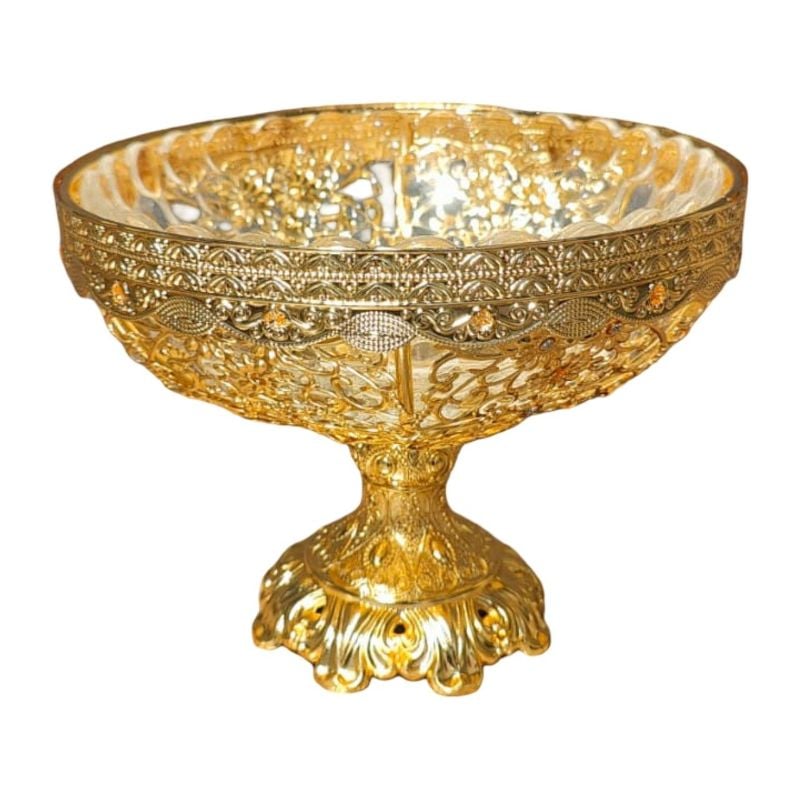 (TPM-1619) Elegant Gold And Glass Pedestal Fruit Bo