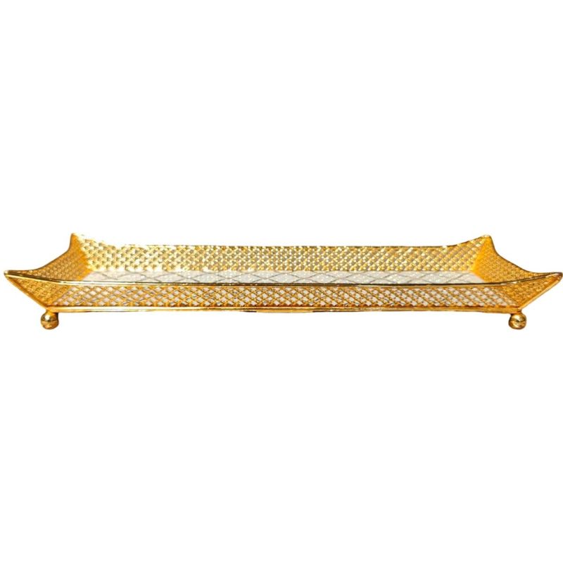 (TPM-1600) Gold Metal And Patterned Mirror Tray L