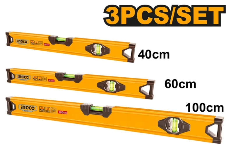 Set Nivel Aluminio - 3 Pcs - 2 Burbujas - Hsl10403