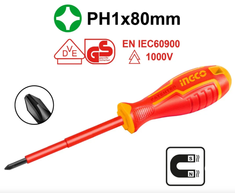 Destornillador Dielectrico Phillips Ingco Ph1X080Mm - Industrial - Hisd81Ph180