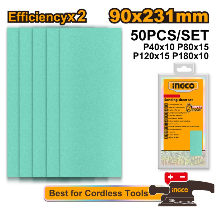 Lija Multiuso Para Lijadora Orbital Super Ingco 90x231mm (x50 Pcs) - AKFS0902311