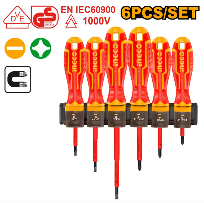 Juego Destornilladores Dielectrico Super Ingco Industrial - Setx6 Soporte Aluminio - Hkisd0608