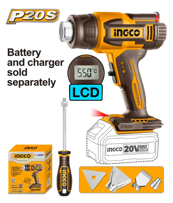 Pistola De Calor Super Ingco- P20S C/LCD + Accesorios S/Bateria C/Carton - Hgli2003