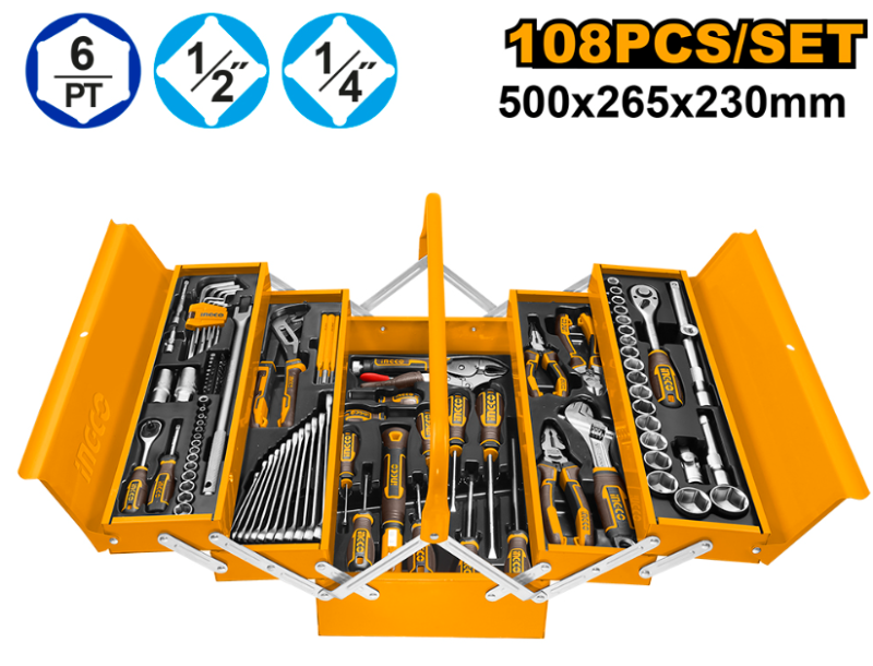 Set Herramientas De Mano 108 Pcs + Caja Herramienta Metalica Portatil - HTCS151081