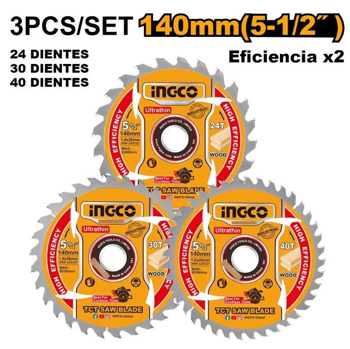 Set Disco Sierra Circular 3 Pcs - 140mm (5 1/2") 24T-30T-40T - Industrial - Tsb4003