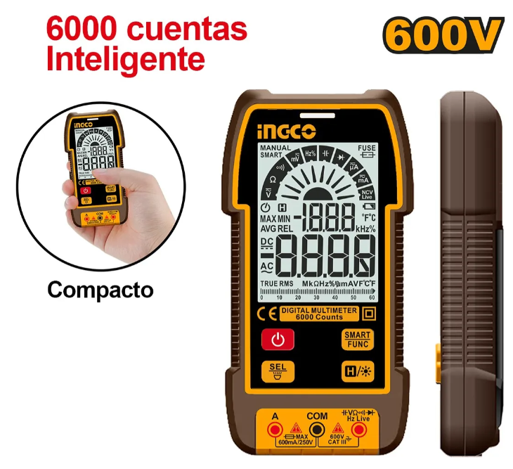 Tester Digital Multimetro DC/AC Super Ingco - 600V - Dm16004