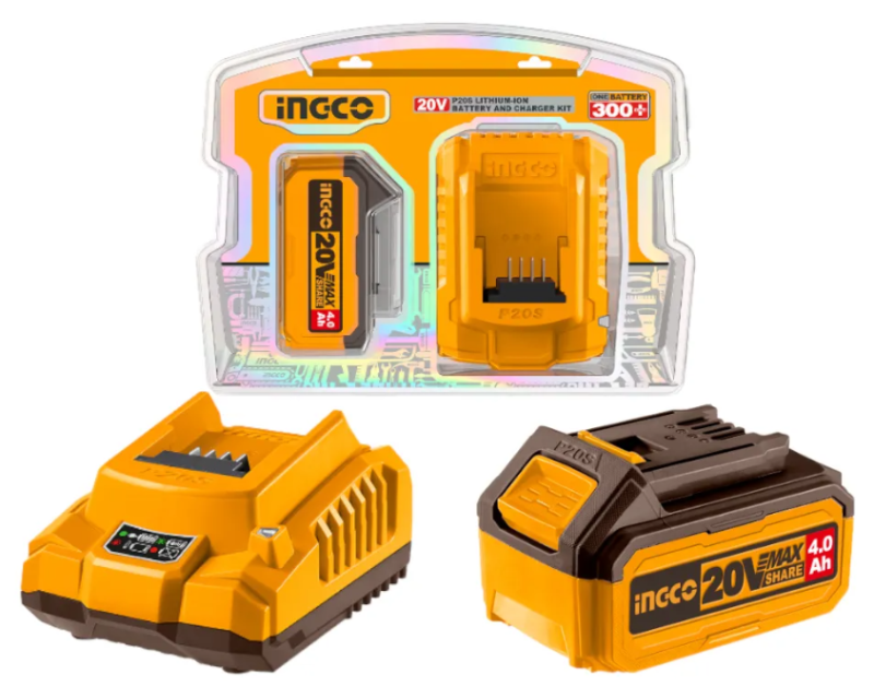 Set Bateria (X1) 4.0Ah + Cargador 2.0Ah Super Ingco - P20S C/Display - Fbcpk1214-4
