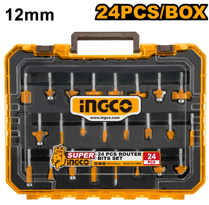 Juego Maletin Mechas Fresadas 24 Pcs Super Ingco 12mm - Akrt24122