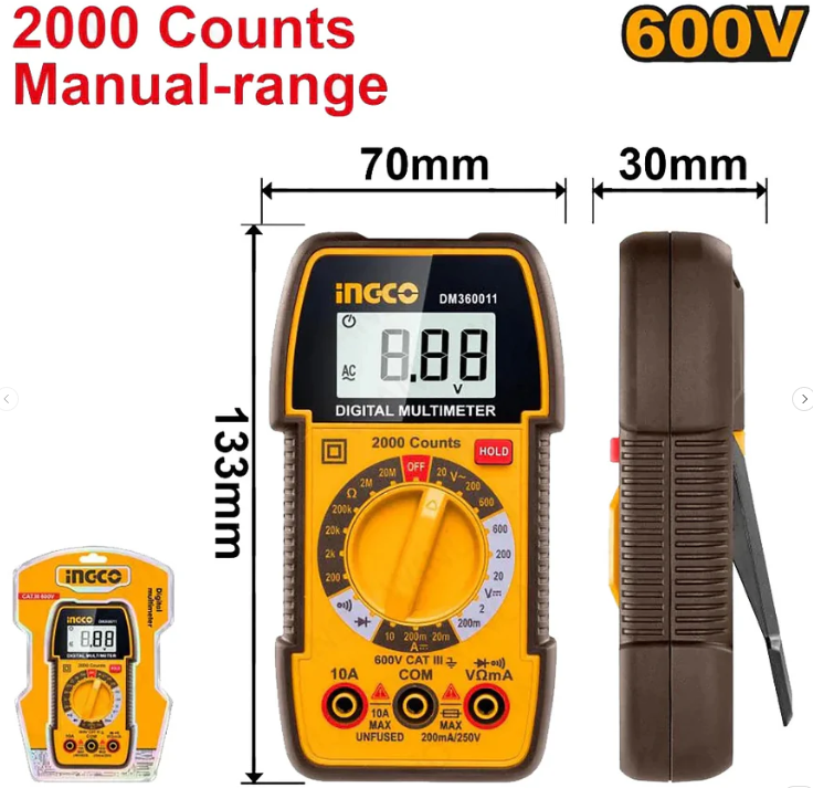 Tester Digital Multimetro Super Ingco - 600V - Dm360011