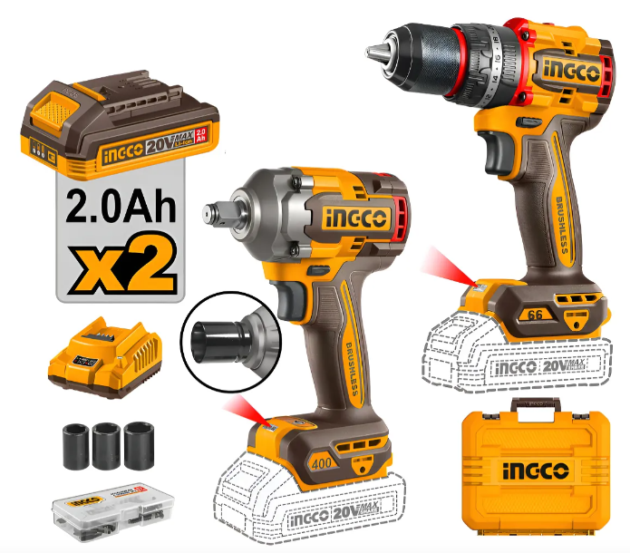 Combo Taladro Percutor 66N.m + Llave Impacto 400N.m P20S Brushless Compacto C/2Xbateria C/Cargador C/Maleti - Ckli20275-4