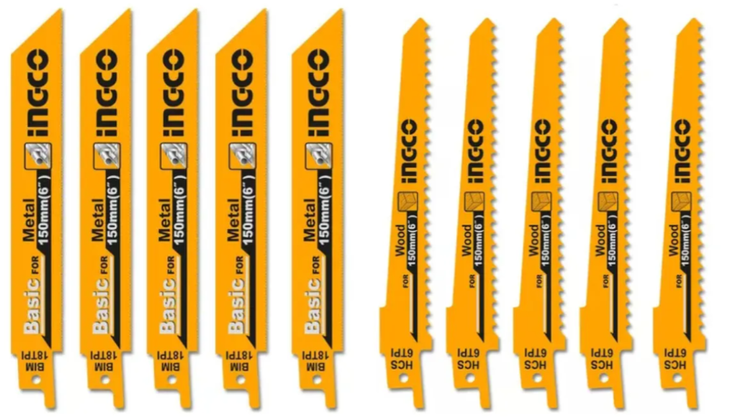 Set Juego Hojas Sierra Sable Super Ingco - Metal+Madera+Bi metal X10 Un - RSB1002