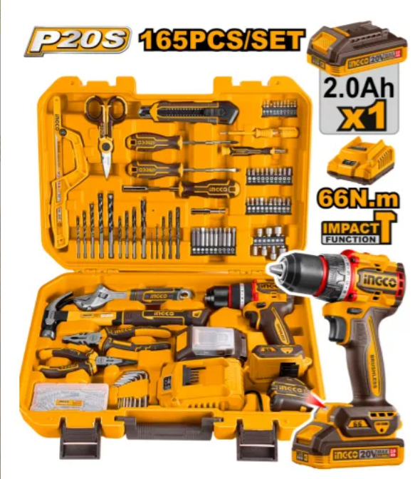 Set Taladro Percutor C/Bateria C/cargador + 165 Heramientas C/Maletin Super Ingco - HKTHP11651-4