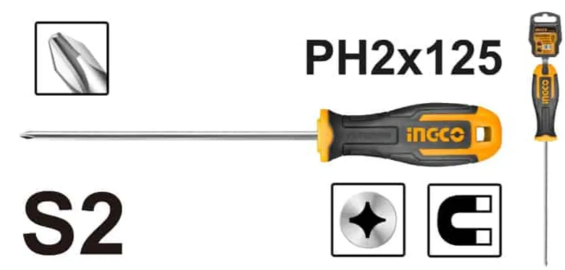 Destornillador Phillips Super Ingco - Ph2X125Mm - Industrial - Hsdph2125