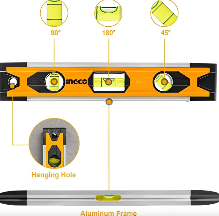Nivel Aluminio Mini Magnetico 225Mm - 3 Burbujas - Hmsl01030