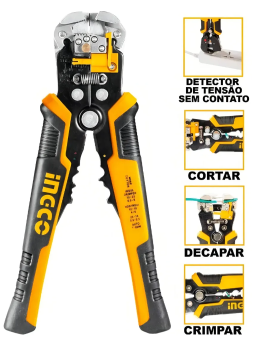 Pinza Pelacable C/Detector de Voltaje Super Ingco Industrial - 210Mm 3En1 - HWSP102429