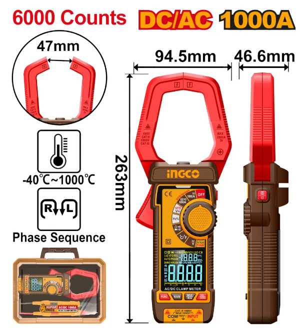 Tester Pinza Amperimétrica Digital Super Ingco - DC/AC 1200A - Dcm610002