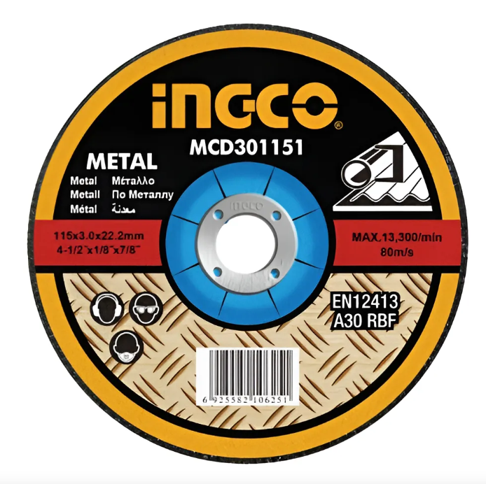 Disco Desbaste Abrasivo Metal Centro Deprimido Super Ingco - 115x6.0x22x2mm - Mgd601151