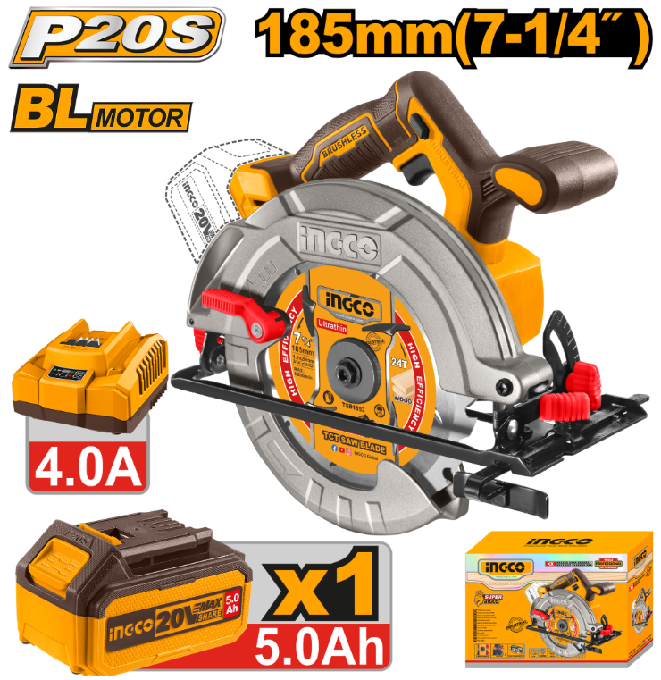 Sierra Circular Super Ingco - P20S 185Mm Brushless C/x1Bateria C/Cargador C/Carton - CSLI18513-4