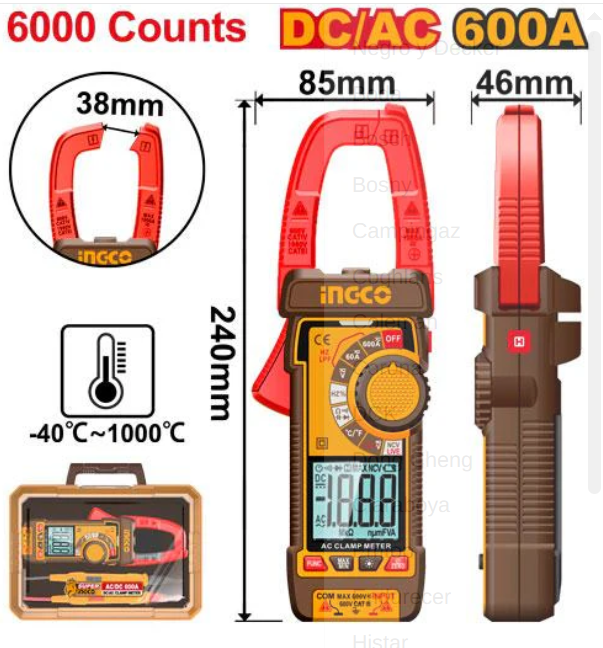 Tester Pinza Amperimétrica Digital Super Ingco - DC/AC 600A - DCM66002