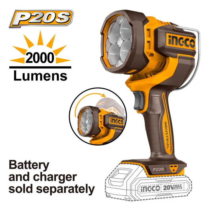 Linterna De Trabajo Super Ingco - P20S 22.5W Brushless (2000 Lumenes) S/Bateria C/Carton - Cwli2088