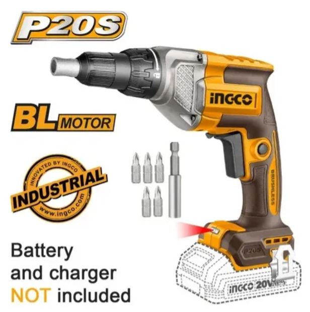 Atornillador Drywall Super Ingco - P20S S/Bateria C/Carton - Cdsli20428