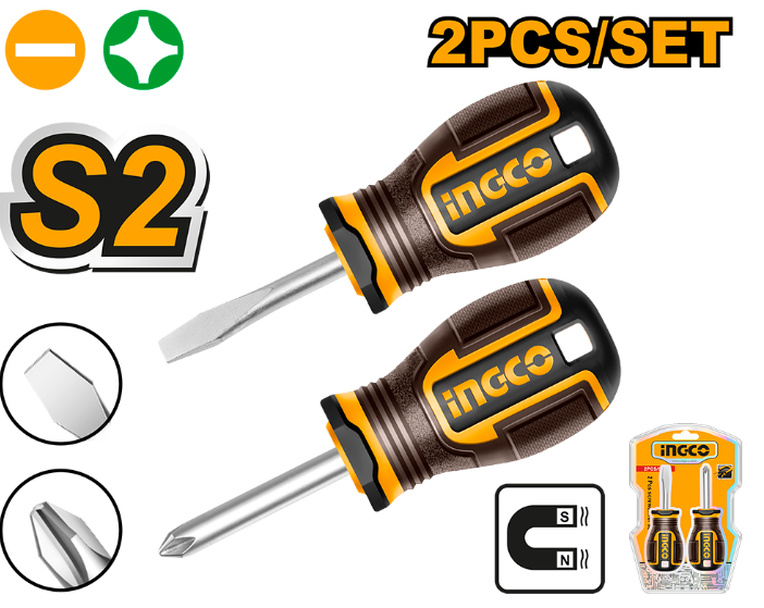Juego Destornilladores Cortos x 2 Pcs (Ph2+Sl6.5) Super Ingco - Hksds2228
