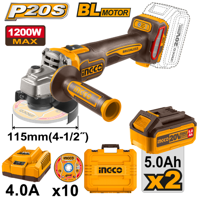 Amoladora Angular Super Ingco - P20S 115Mm 1200W Max C/2xBateria C/Cargador C/Maletin - Cagli2211532-4
