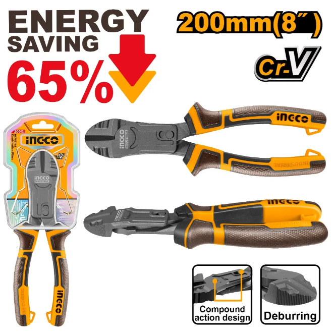 Alicate Corte Diagonal Ingco Compuesta 200Mm(8") Energy Saving 65% - Industrial - Hcdcp58200