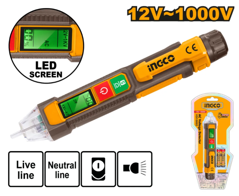 Tester Voltaje Super Ingco - AC 12-1000V - Vd210003