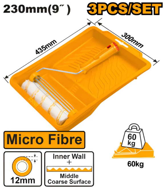 Set Rodillo Micro Fibra 230mm(9") (pared interior) + Bandeja Pintor - HKTCB030912