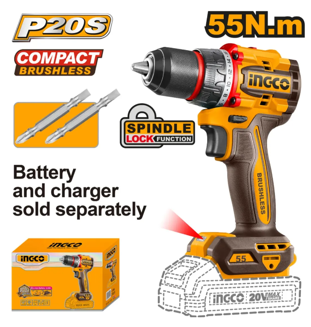 Taladro Atornillador Super Ingco - P20S 55N.M Brushless S/Bateria C/Carton - Cdli205581