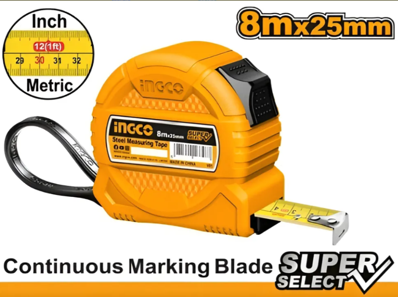 Cinta Metrica Super Ingco - 8Mx25Mm - ABS Metrica-Pulgada - Hsmt39825