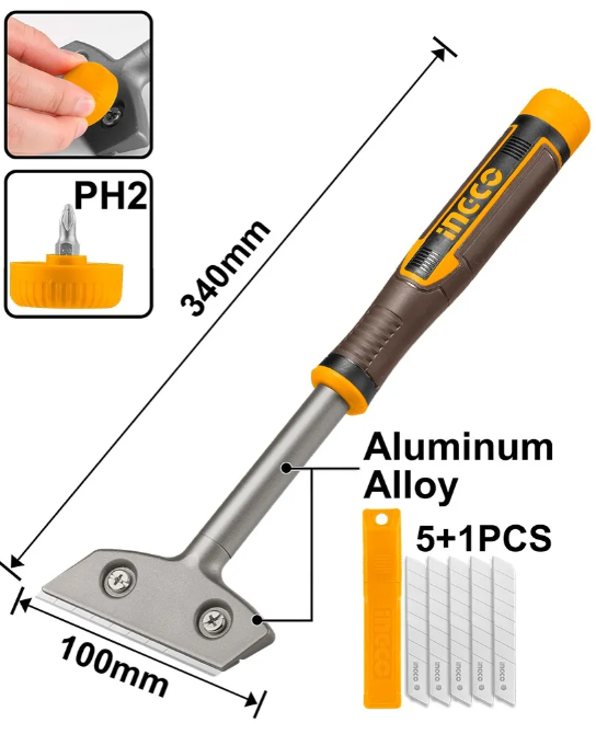 Raspador Metalico Super Ingco - Largo 34Cm - Hoja 18X100 - Hgs3088