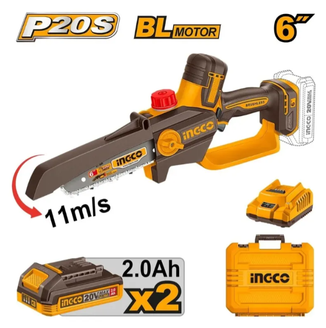 Sierra Podadora Super Ingco - P20S 6"(15Cm) C/x2Bateria C/Cargador C/Maletin - Cgsli20662-4