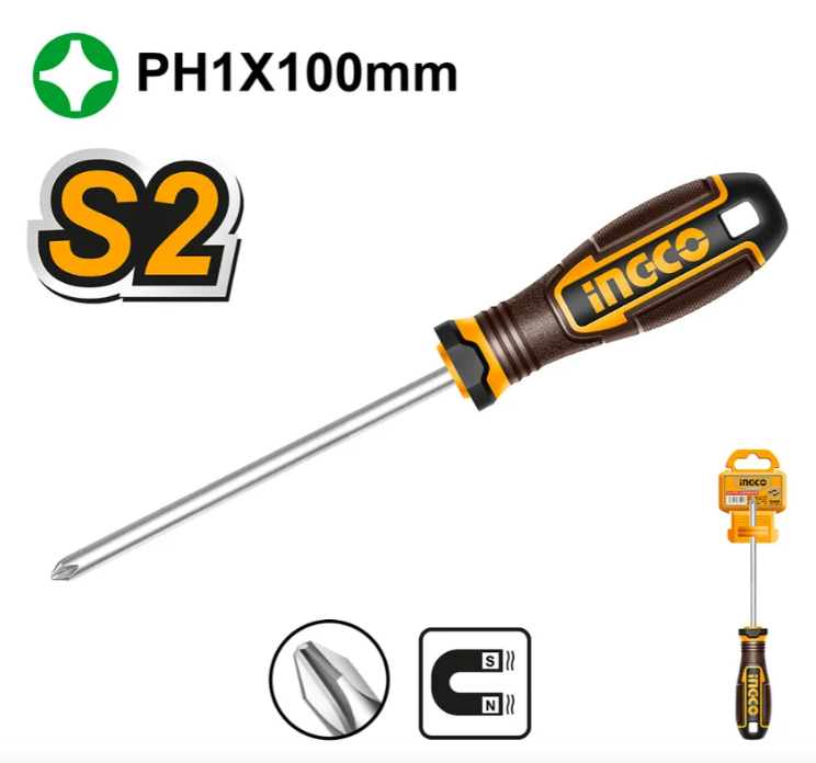 Destornillador Phillips Super Ingco - Ph1X100mm - Industrial - Hsdph1100