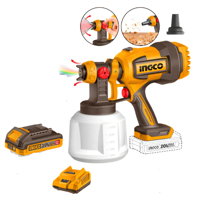 Pistola De Pintar Ingco - P20S 800Ml/min Brushless Succion c/Bateria C/Carton - Csgli20042-4