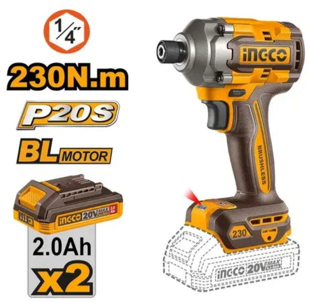 Atornillador Impacto Super Ingco - P20S 230N.m C/2xBateria C/Cargador C/Maletin - Cirli2023-4