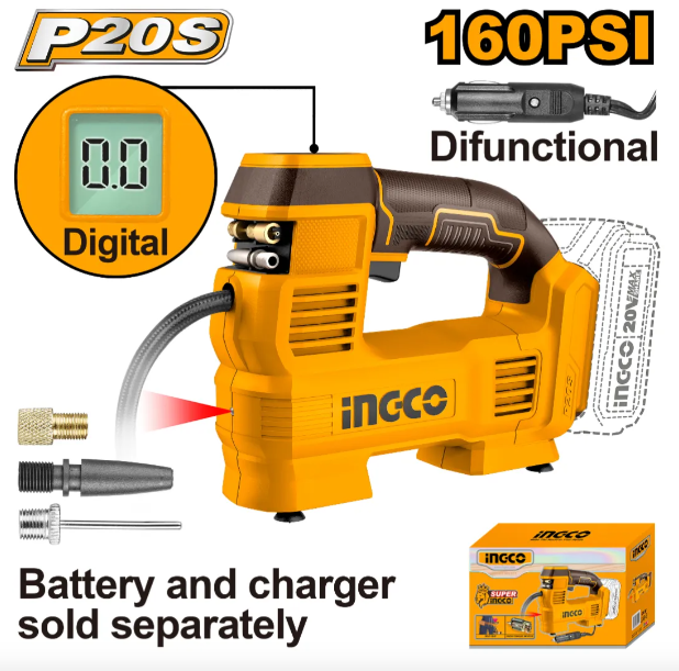 Compresor De Aire Inalambrico Super Ingco - 160 Psi 11Bar C/Adapt S/Bateria S/Cargador - Cacli2012