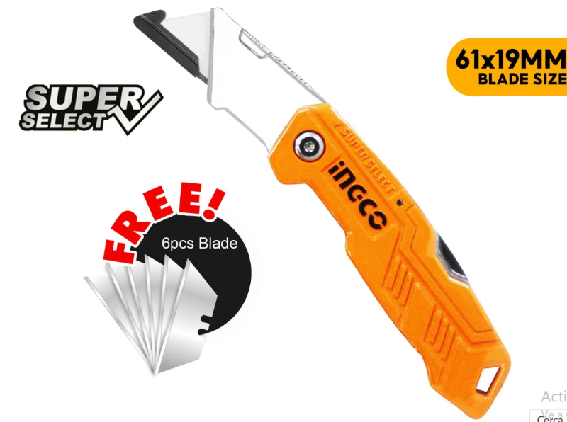 Cutter Plegable Reforzado Super Ingco - 19X61Mm Trapezoidal SK4 - HUK6236